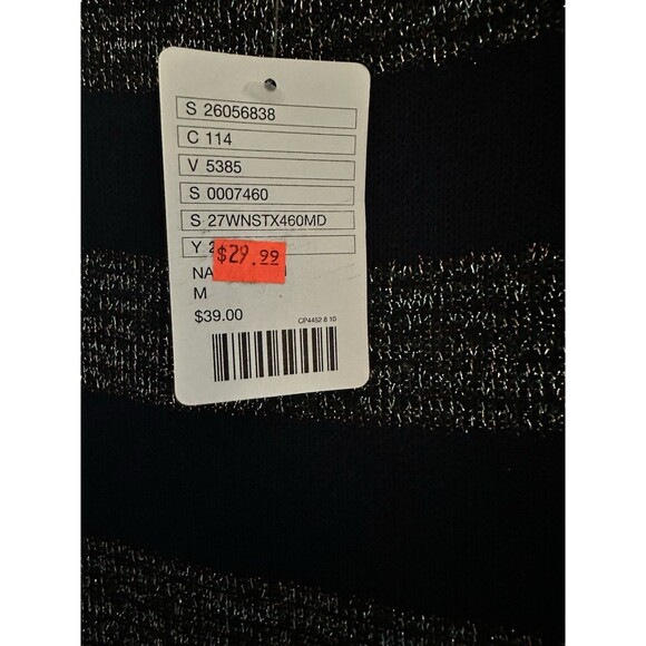 Sparkle And Fade Navy Blue Stripe Lightweight Sheer Wide Neck Top Shirt Sz M - Picture 4 of 5